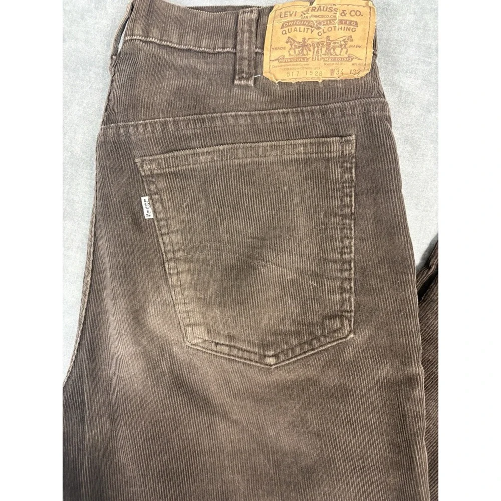 Vintage 80s Levis 517 Corduroy Pants Mens 34x32 Brown White Tab USA Bootcut